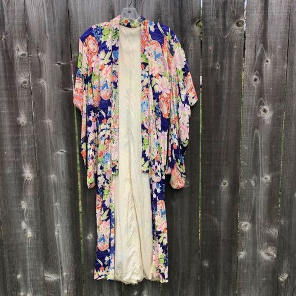 Vintage 1940’s Japanese Yukata Kimono Purple floral size S - Picture 4 of 13